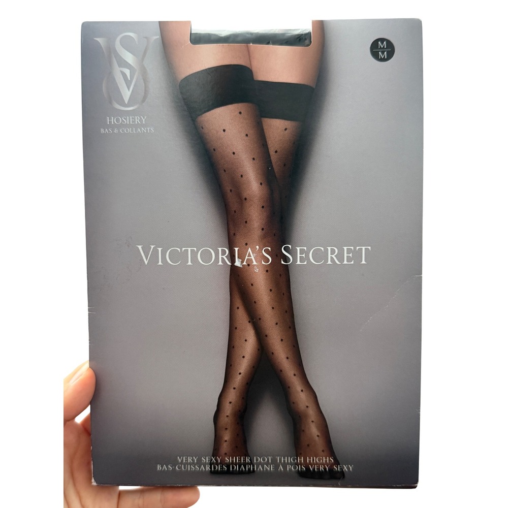 Victorias Secret Very Sexy Sheer Dot Thigh Highs Black 20 Denier Medium NIB